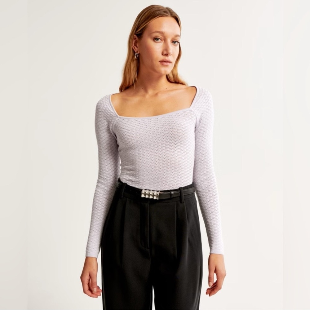 Abercrombie & Fitch Women’s Bodysuit Long Sleeve Squareneck Pointelle Lilac | S - Picture 1 of 11